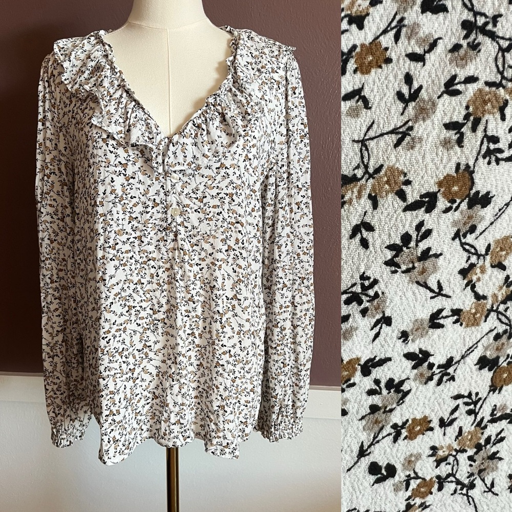 Loft Ruffled V neck Blouse